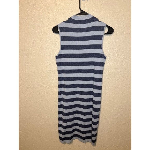 Calvin Klein Jeans Blue Striped Sleeveless Ribbed Knit Bodycon Mini Dress - Picture 2 of 3